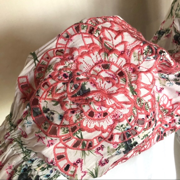 Anthropologie Embroidered Balloon Sleeve Cropped Top - Picture 8 of 14
